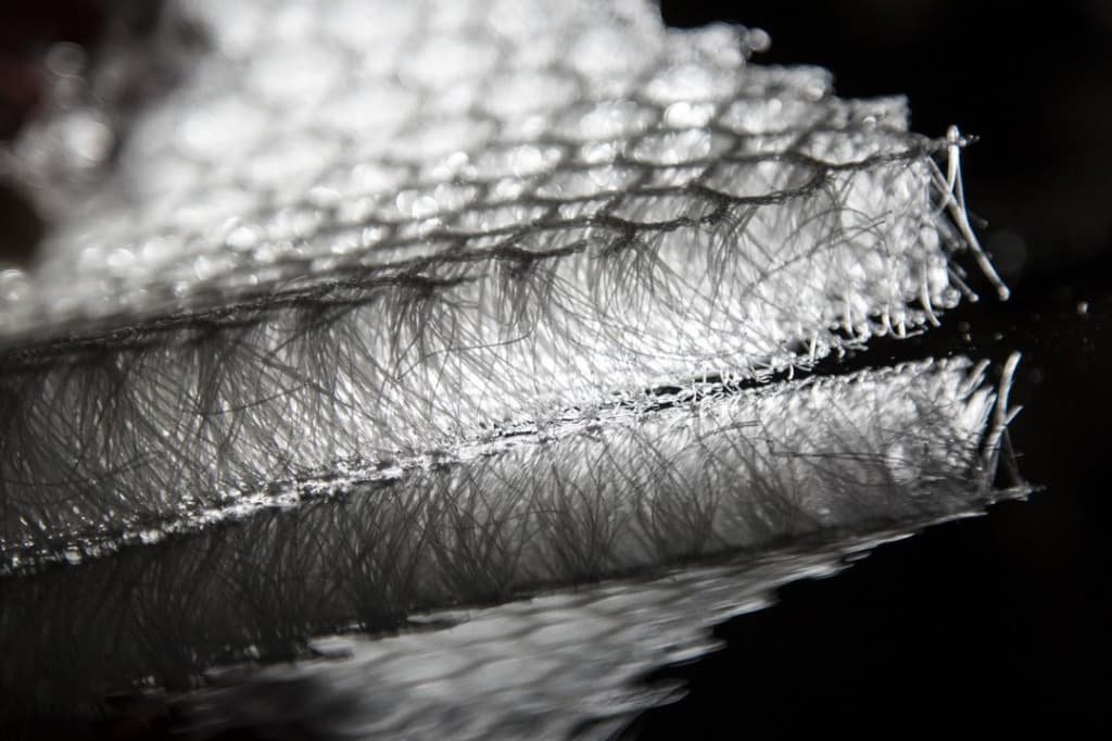 Detail of Mefiss 3D mesh showing light transmission through the fabric structure