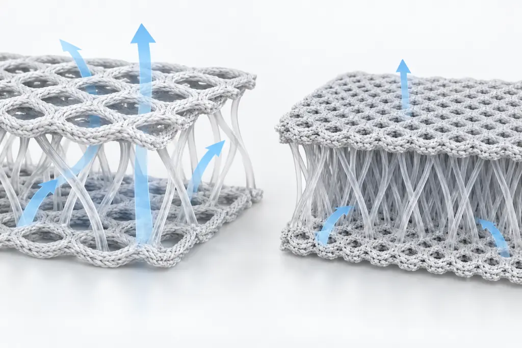 Airflow Comparison Between Open and Dense 3D Spacer Mesh Structures