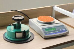 GSM measurement of spacer mesh fabric using fabric cutter and electronic scale
